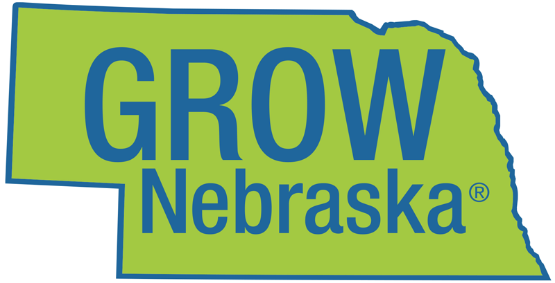 Green Nebraska state graphic with "GROW Nebraska®" text in blue.