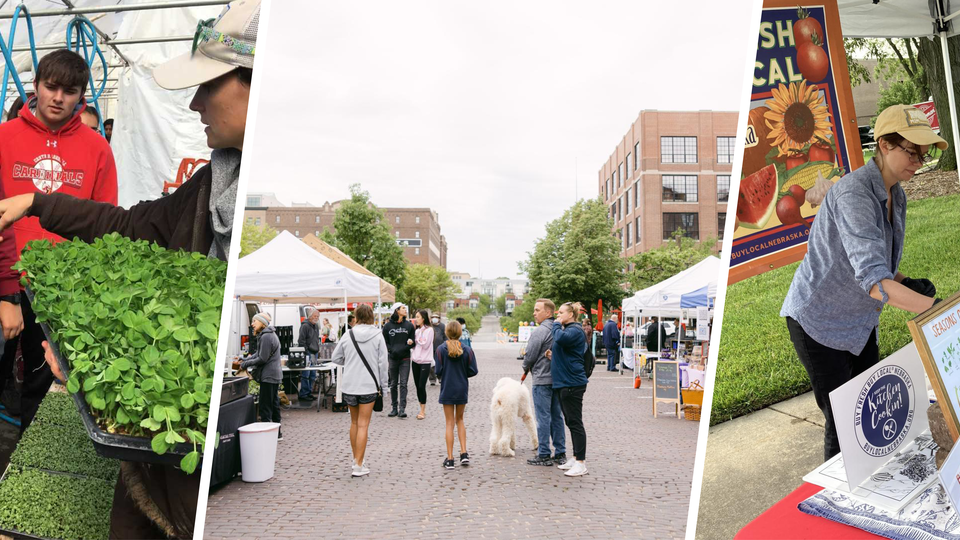 Photo of farmers markets, gardening education programs, and a Buy Fresh Buy Local market booth